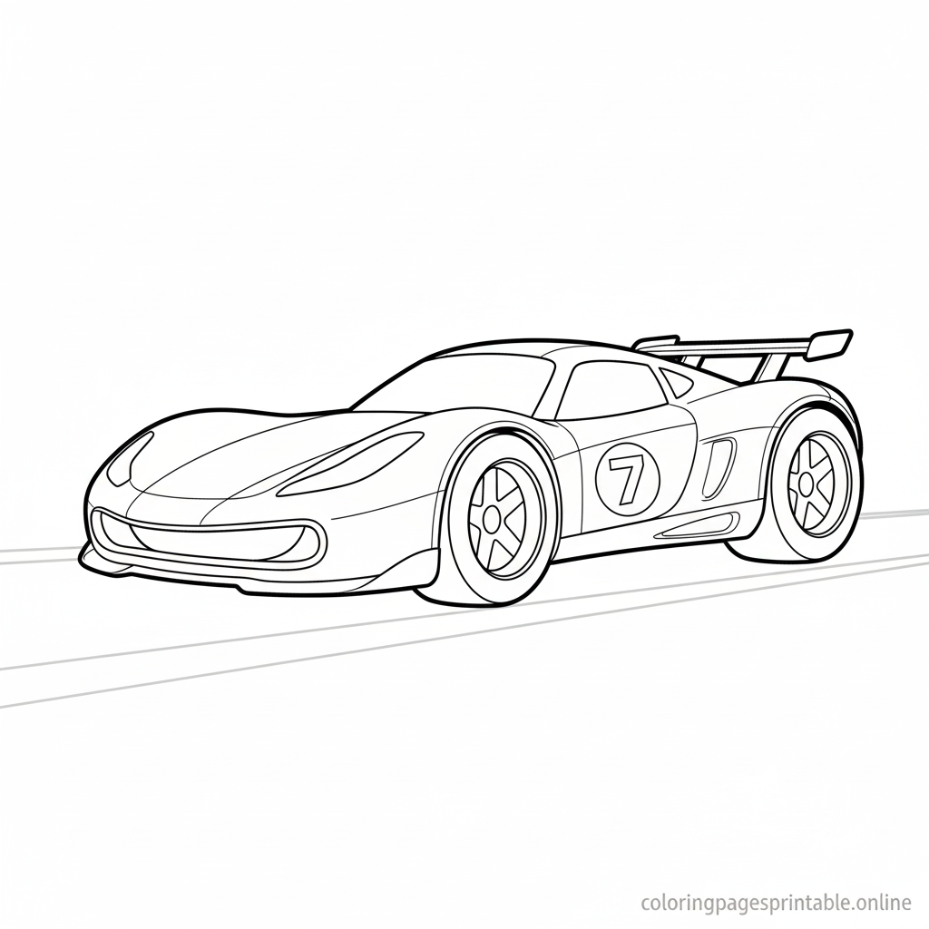 Free printable race car-like coloring page for kids 8-12 - streamlined body, track lines | coloringpagesprintable.online
